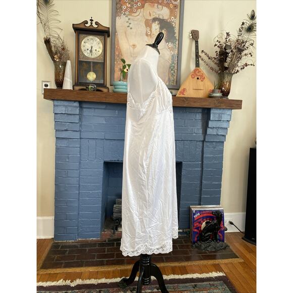 Vintage SHADOWLINE Full Figure Cream Lace Edge Slip Dress Sz 42 XL Retro Midi A - Picture 4 of 10
